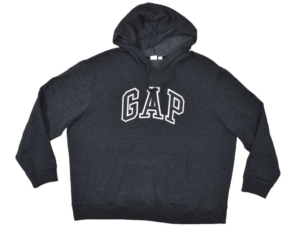 GAP Hoodie Mens XXL Dark Gray Heather Fleece Big Logo Pullover Sweatshirt